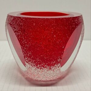 Alessandro Mandruzzato Murano Sommerso Red Faceted Glass Vase Bowl